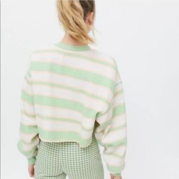 Medium BDG Urban Outfitters mint green, peach & white striped cropped sweatshirt - Picture 2 of 7